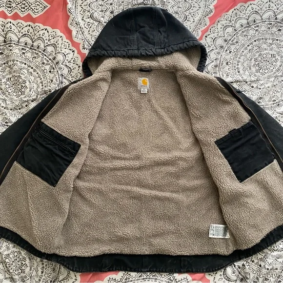 Womens Black Carhartt Washed Duck Sherpa Jacket